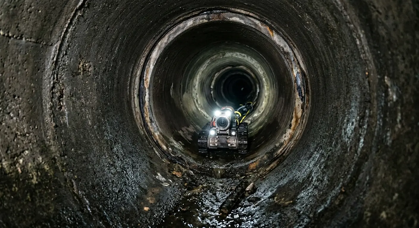 Robotic sewer camera inspecting pipe interior for Sewer Line Repair in Sussex